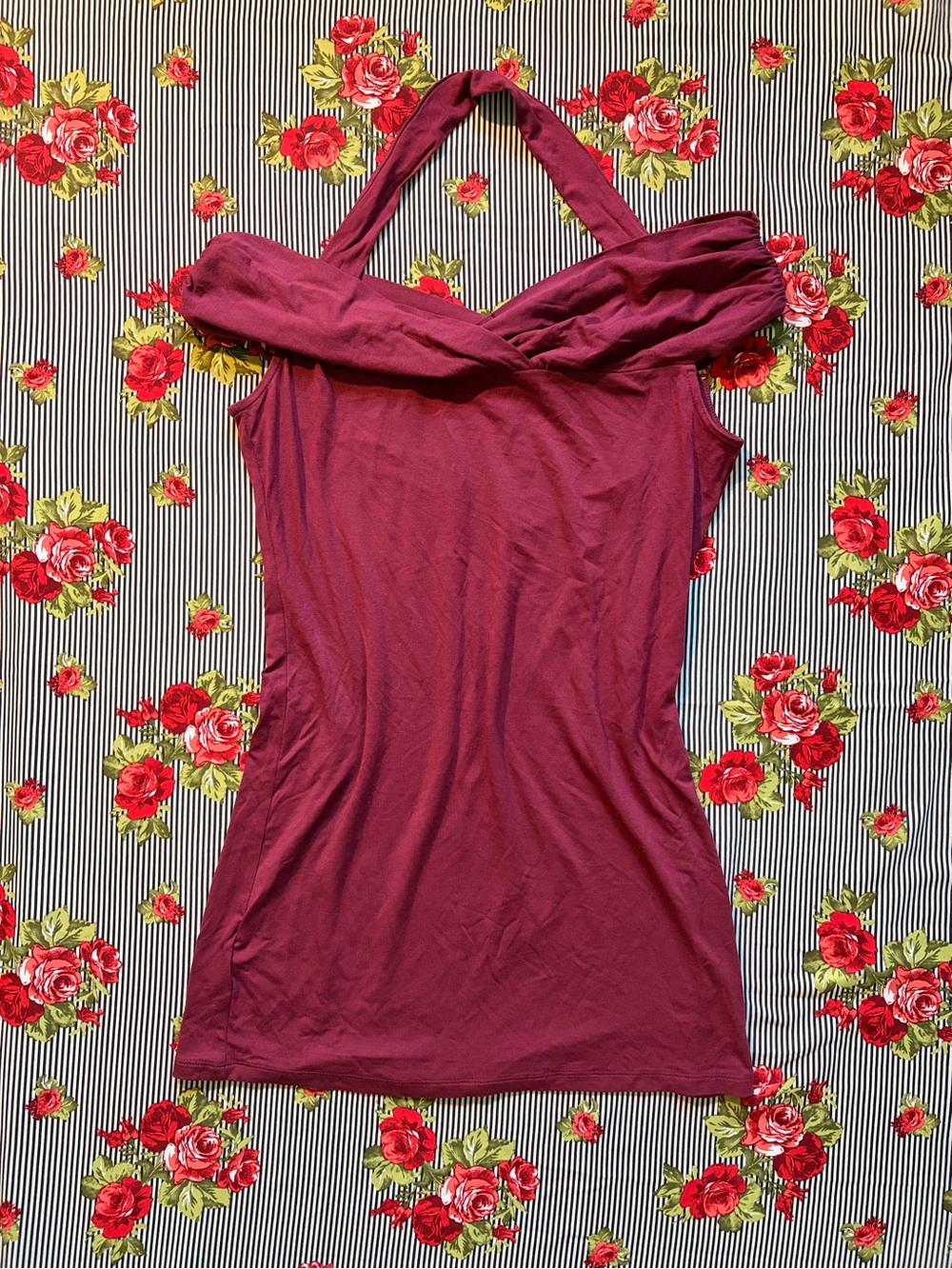 Ann Taylor Women’s Off-Shoulder Halter Tank Top - Wine